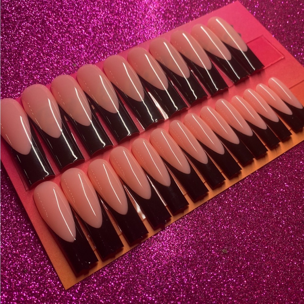 Extra Long black French tip press on nails